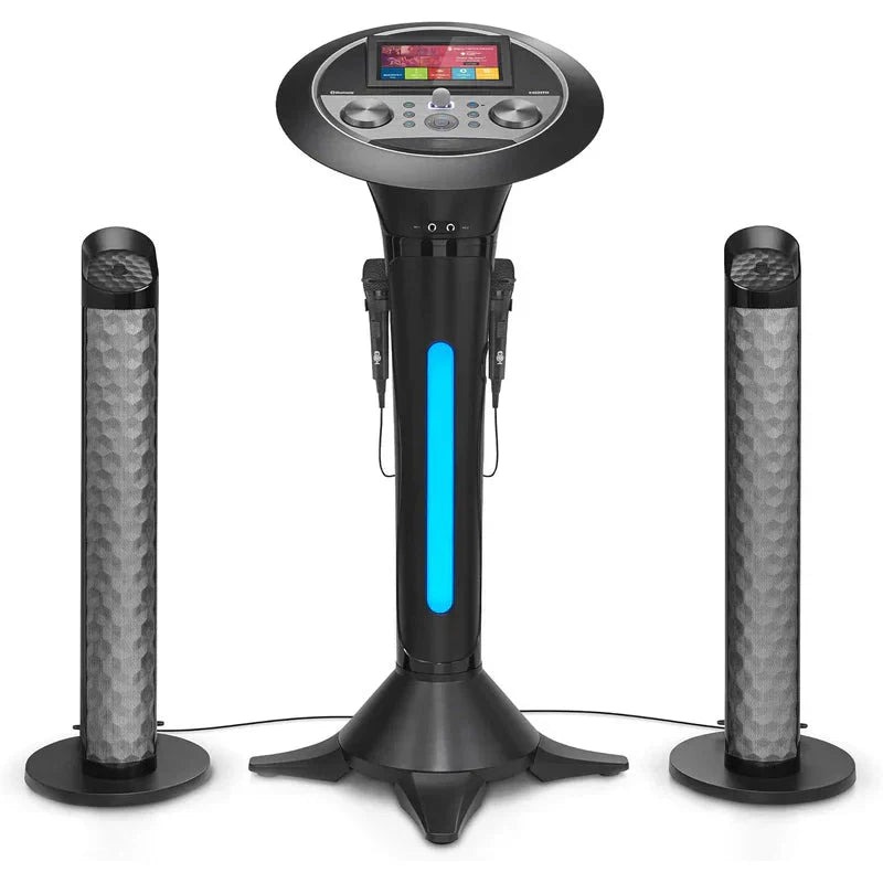 Portable WiFi Karaoke Machine With 7in Touchscreen, Built-In Speaker And 2 Wired Microphones - Black Pedestal