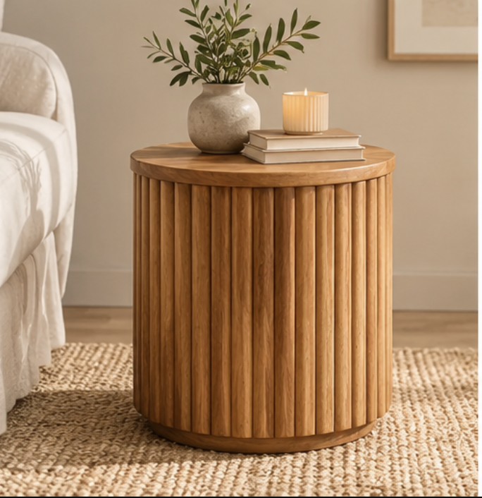 Riva Flute – Modern Round Fluted Wooden Side Table