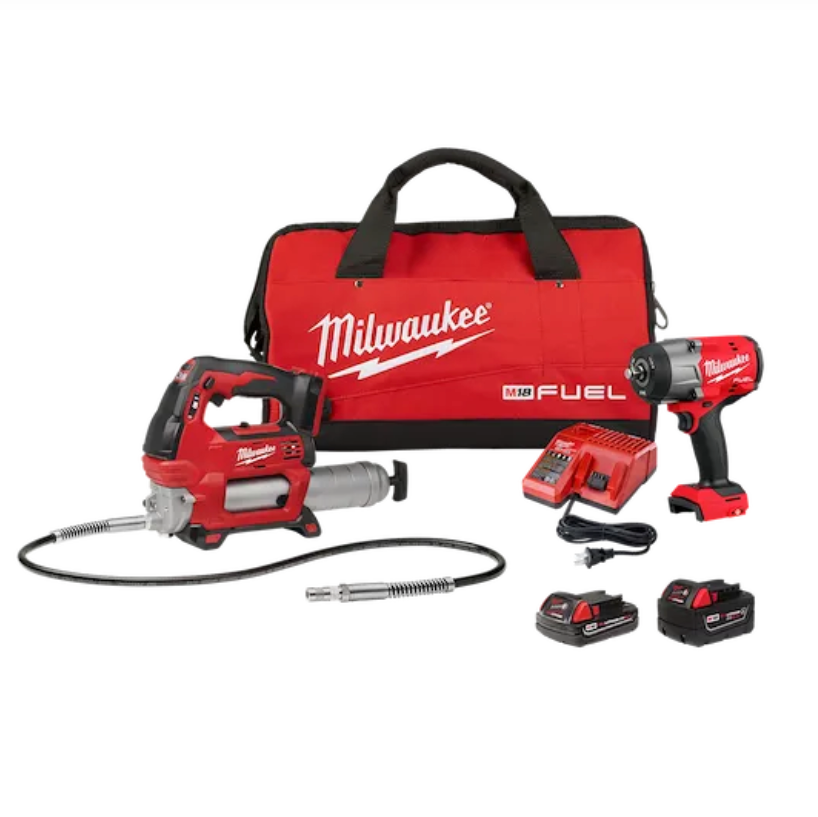 Milwaukee 2967-22GG M18 FUEL™ 1/2" HTIW w/ Friction Ring & Grease Gun Combo Kit